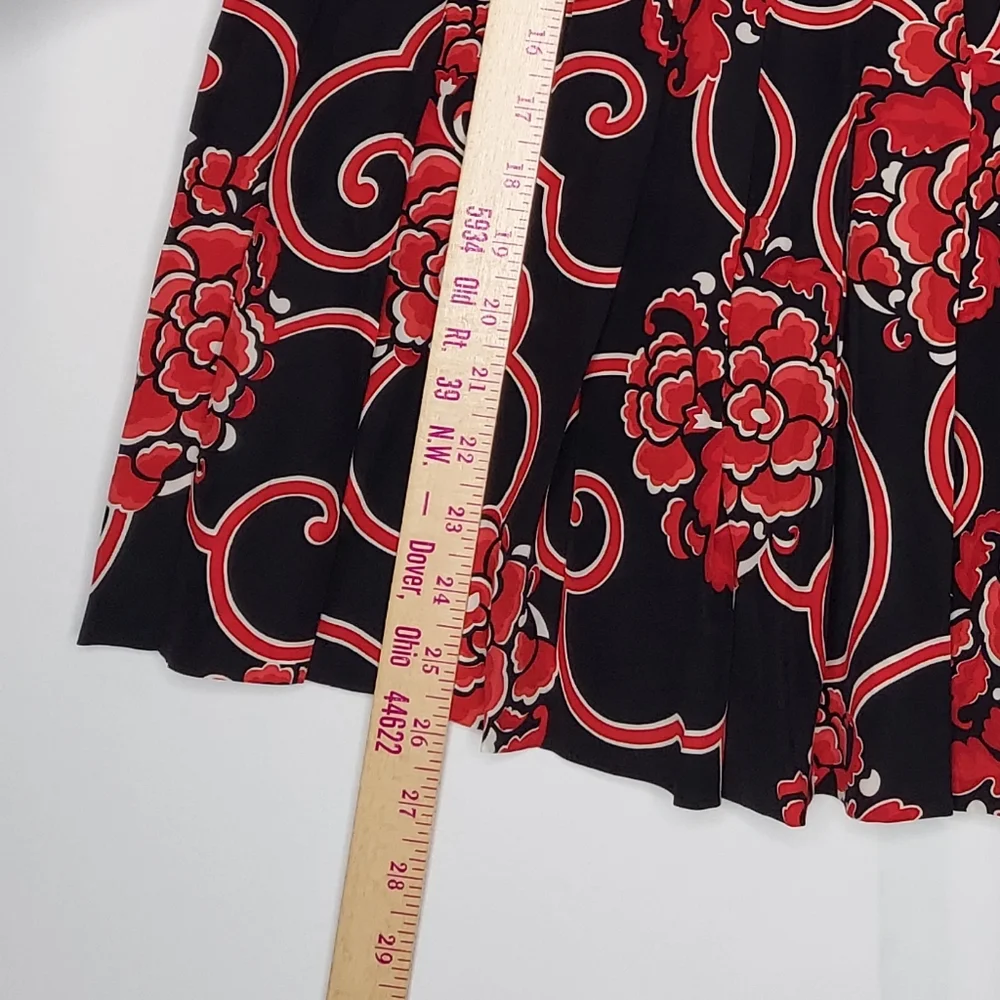 Gloria Sachs Midi Skirt 8 Dark Floral Red Trellis Designer‎ 80s Vtg Whimsy Prep